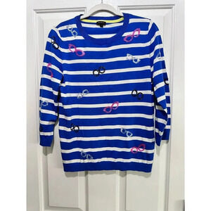 Talbots Blue Crew Neck Stripped Sequins Pullover Sweaters Size Large